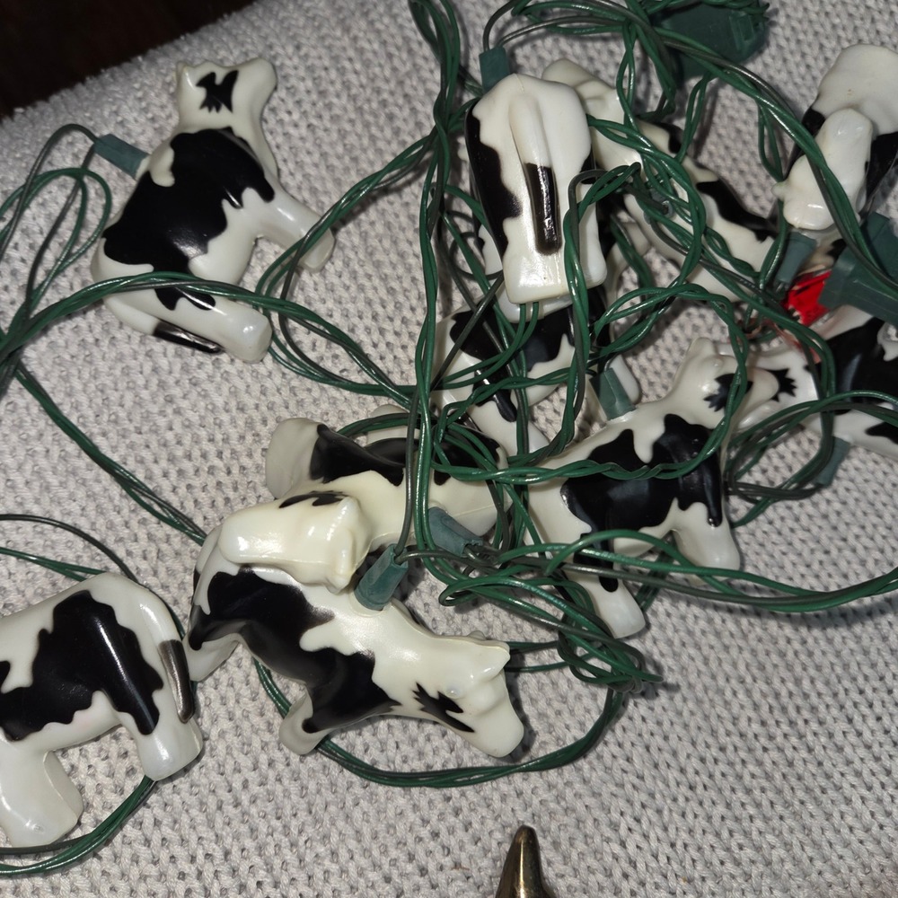 Vintage Holstein Cow Novelty Blow Mold String Lights Farmhouse Country Decor